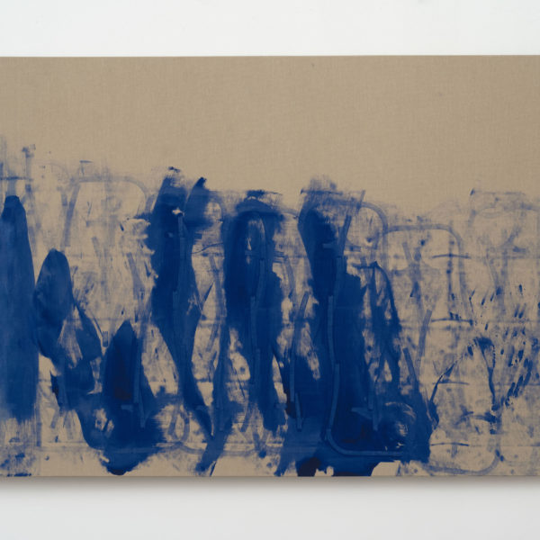 Addie Wagenknecht, Alone Together. IKB pigment on canvas, Roomba. 2017.