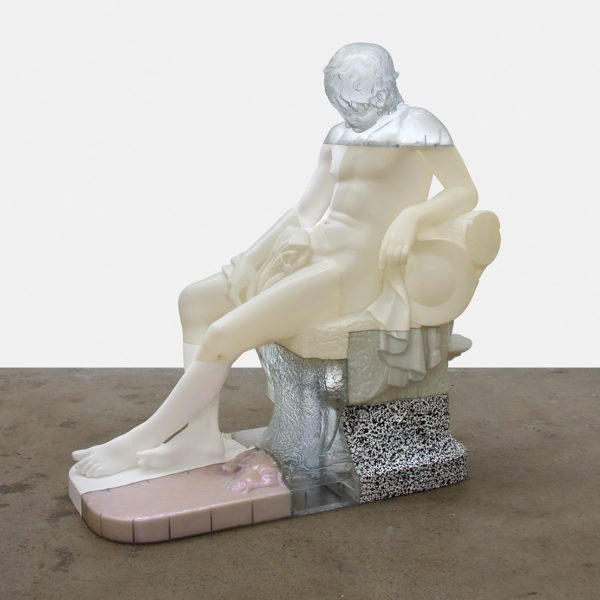 Oliver Laric, Sleeping Boy. Stereolithography, and selective laser sintering, polyamide, polished epoxy, TuskXC2700T, polyurethane, pearlescent pigment, water-transfer print, 55×111.5×101.5 cm. 2016